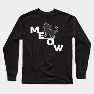 Meow Cute Black Cat Long Sleeve T-Shirt